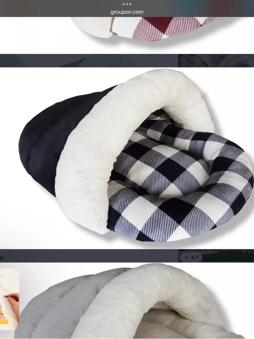 ASPCA brand Plushy Cave Pet Bed in Black & White Buffalo Check pattern NWOT!